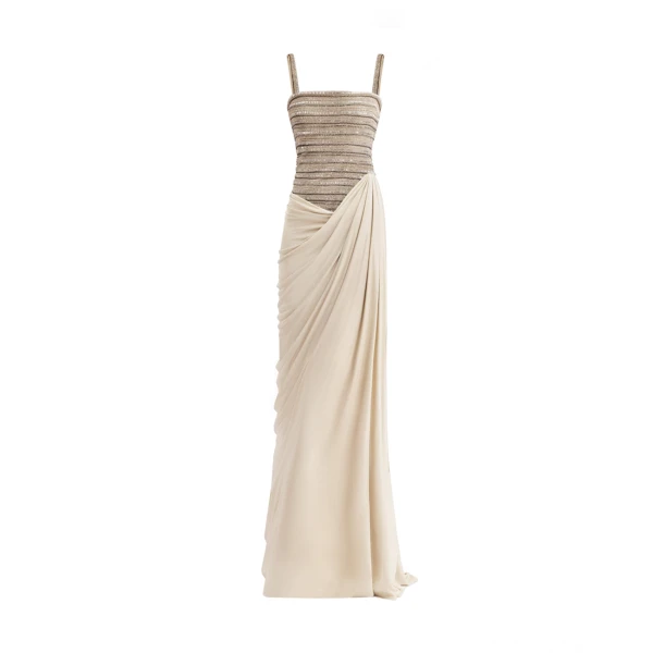 Gemy Maalouf Squared-Neck Beaded Dress