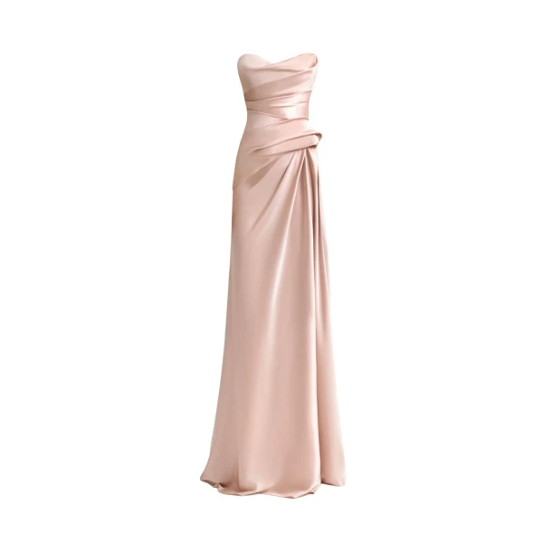 Gemy Maalouf Strapless Asymmetrical Draped Satin Dress
