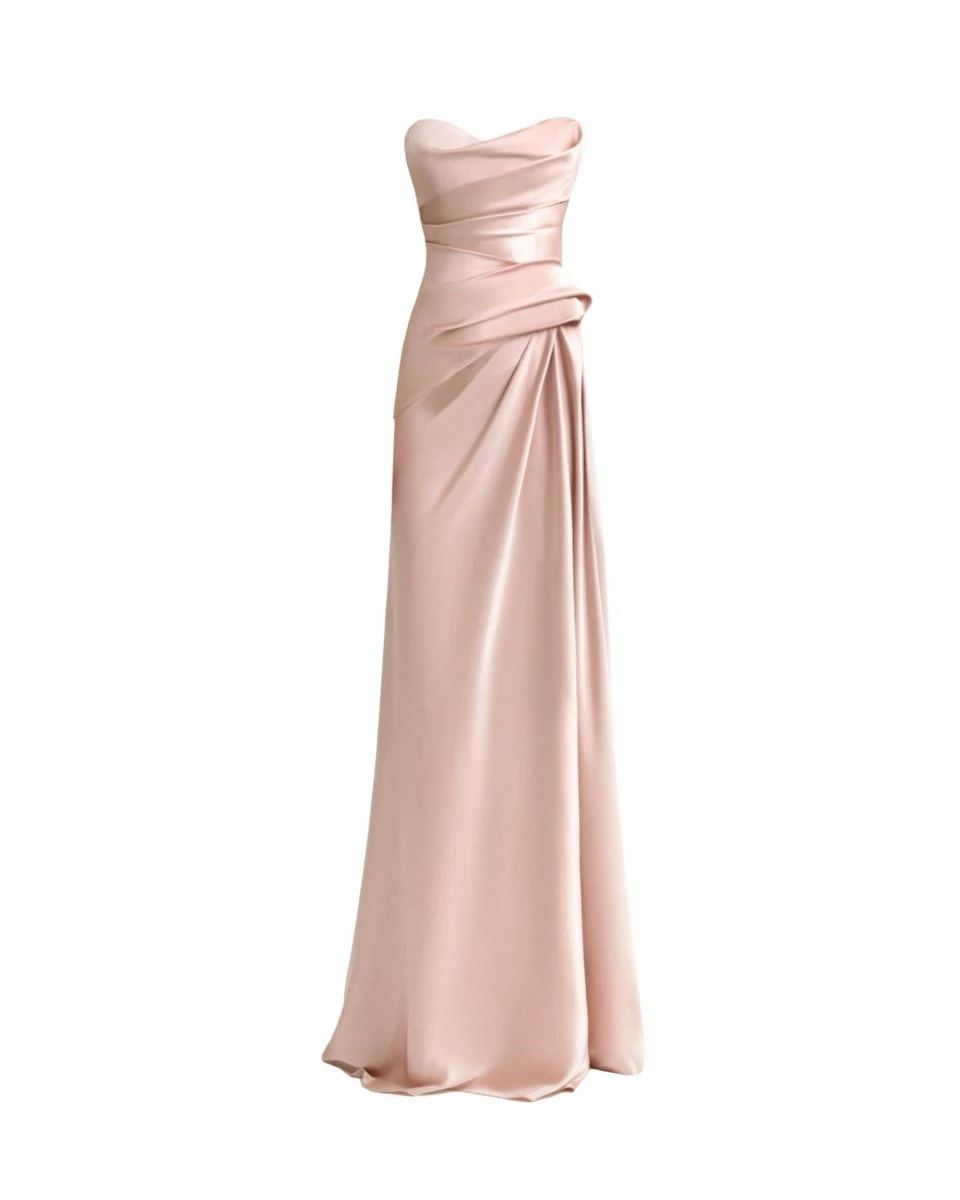Gemy Maalouf Strapless Asymmetrical Draped Satin Dress Gemy Maalouf Strapless Asymmetrical Draped Satin Dress