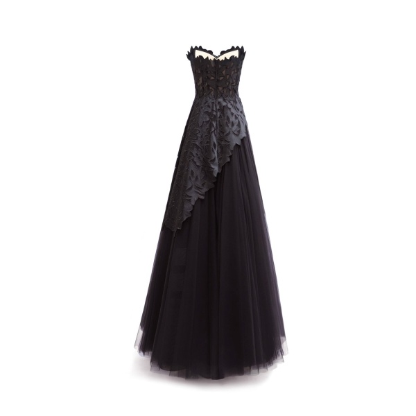 Gemy Maalouf Strapless Asymmetrical Top with Long Skirt