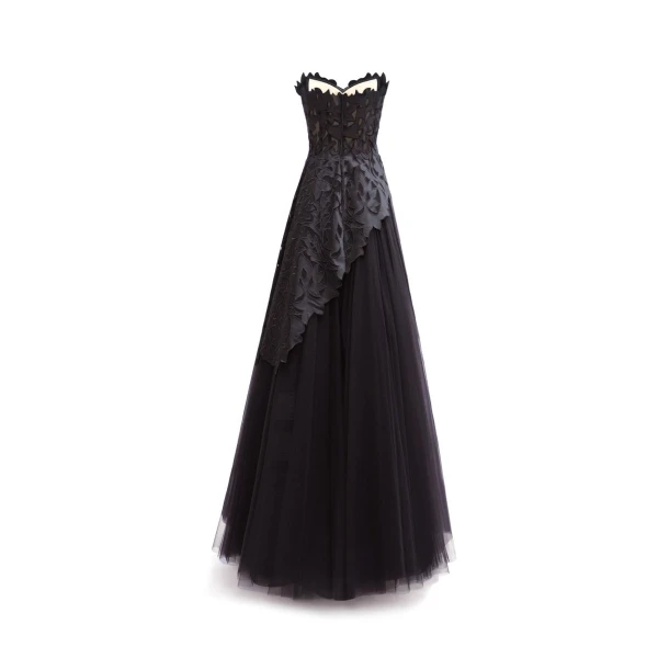 Gemy Maalouf Strapless Asymmetrical Top with Long Skirt