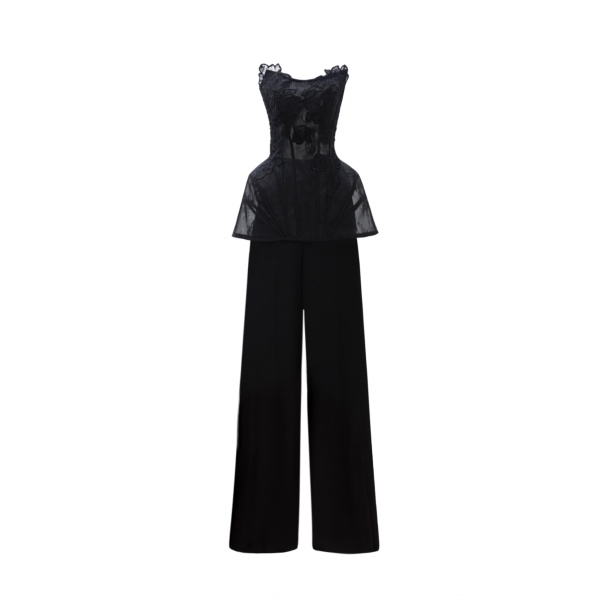 Gemy Maalouf Strapless Corset Top with Straight Pants
