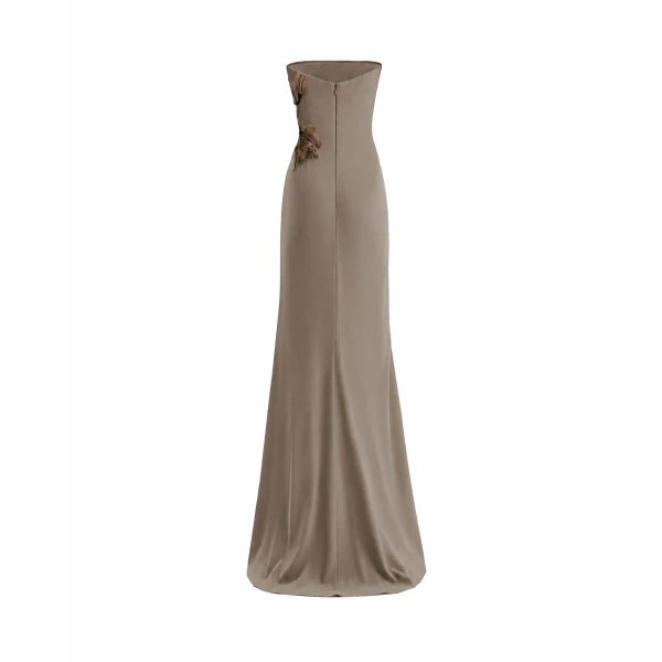 Strapless Draped Dress with Beaded Floral Detail