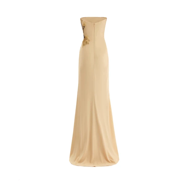 Gemy Maalouf Strapless Draped Dress with Beaded Floral Detail