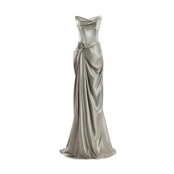 Gemy Maalouf Strapless Metallic Satin Dress
