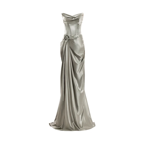 Gemy Maalouf Strapless Metallic Satin Dress