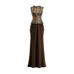 Gemy Maalouf Textured Bodice Draped Dress