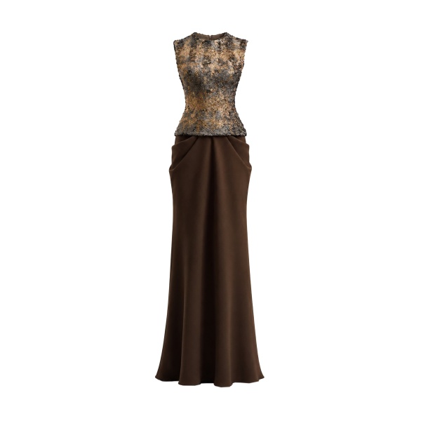 Gemy Maalouf Textured Bodice Draped Dress