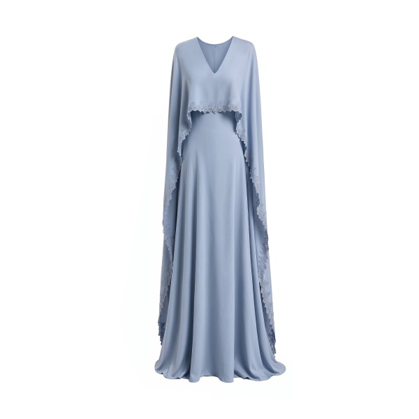 Gemy Maalouf V-Neck Dress with Embroidered Cape
