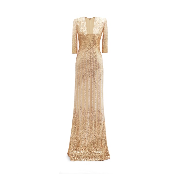 Gemy Maalouf V-Neck Three-Quarter Sleeve Dress