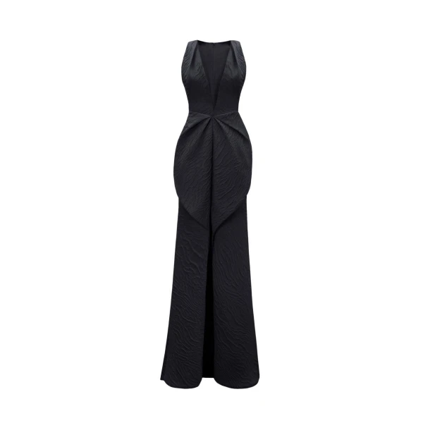 V-Neckline Dress with Draped Waistline