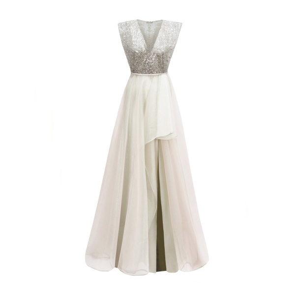 Gemy Maalouf Wide Shoulders V-neckline Dress