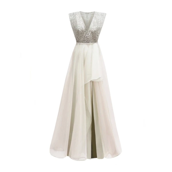 Gemy Maalouf Wide Shoulders V-neckline Dress