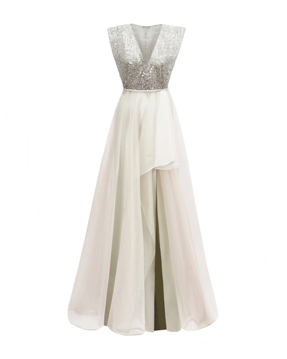 Gemy Maalouf Wide Shoulders V-neckline Dress Gemy Maalouf Wide Shoulders V-neckline Dress