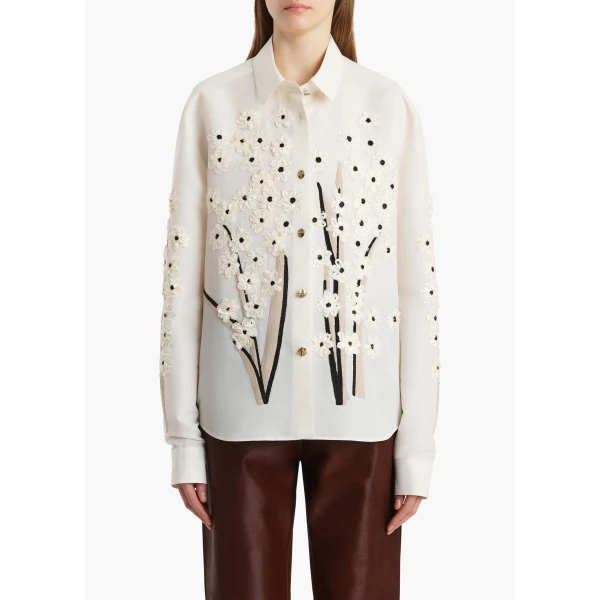 Argo Top in Natural with Floral Embroidery