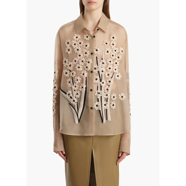 Argo Top in Tea Stain with Floral Bouquet Embroidery