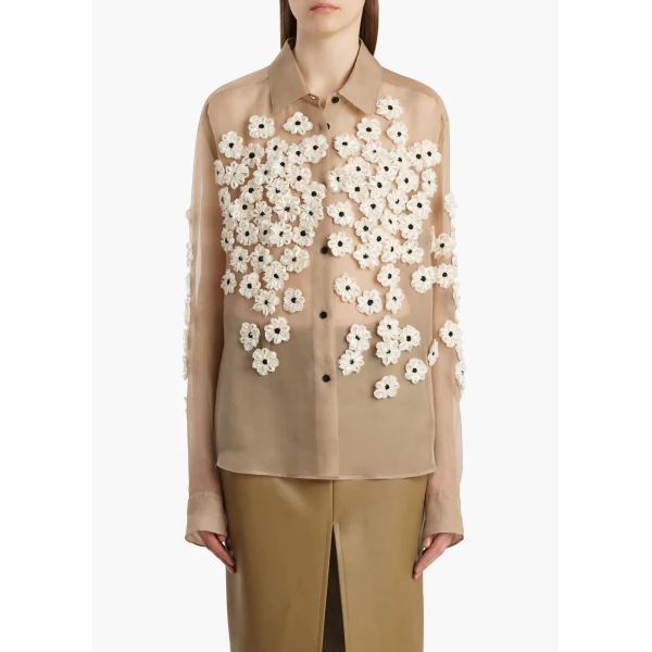 Argo Top in Tea Stain with Floral Embroidery