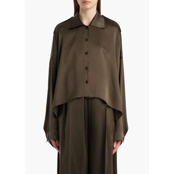 Bodine Top in Dark Olive Silk