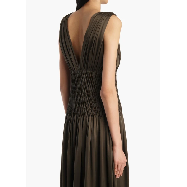 Nola Dress in Dark Olive Silk