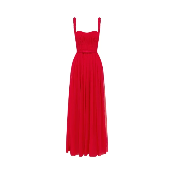 Leo Lin Angelina Ruffled Floor Length Dress in Vermilion