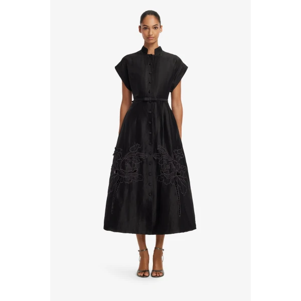 Aubrey Appliqué Shirt Midi Dress