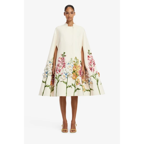 Clover Embroidered Wool Cape Jacket