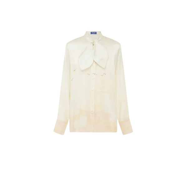Cora Bow Blouse in Serene Print