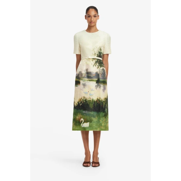 Elizabeth Jacquard Short Sleeve Midi Dress