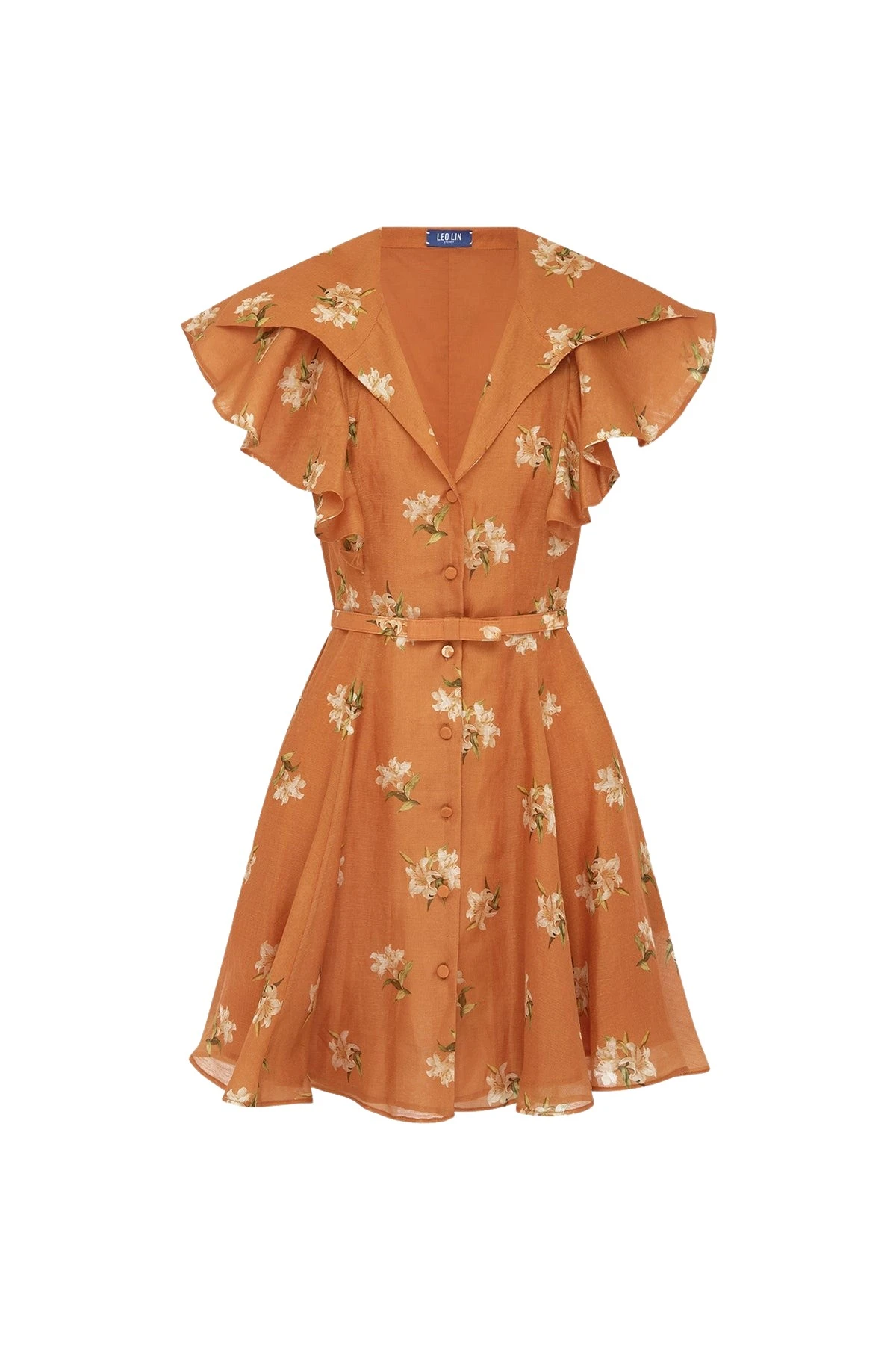 Leo-Lin-Isla-Mini-Dress-in-Lily-Print-in-Ochre51803_nobg Leo Lin
