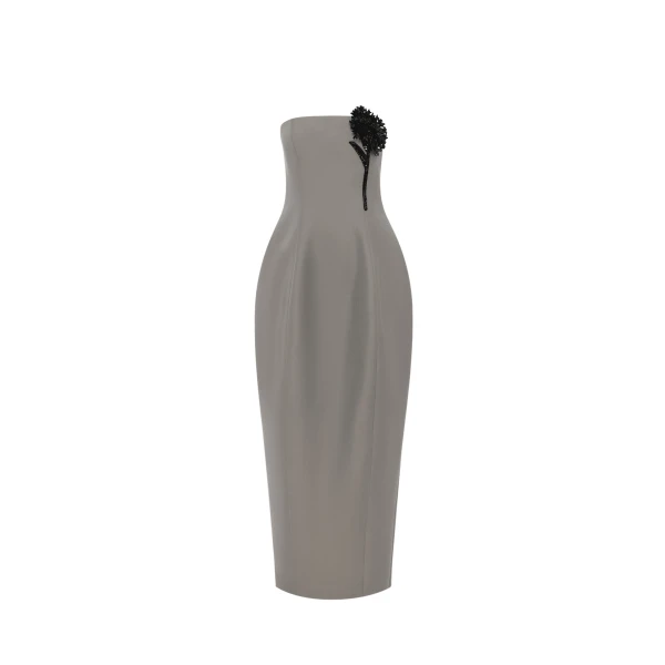 Leo Lin Jessica Cocoon Bustier Maxi Dress in Steel