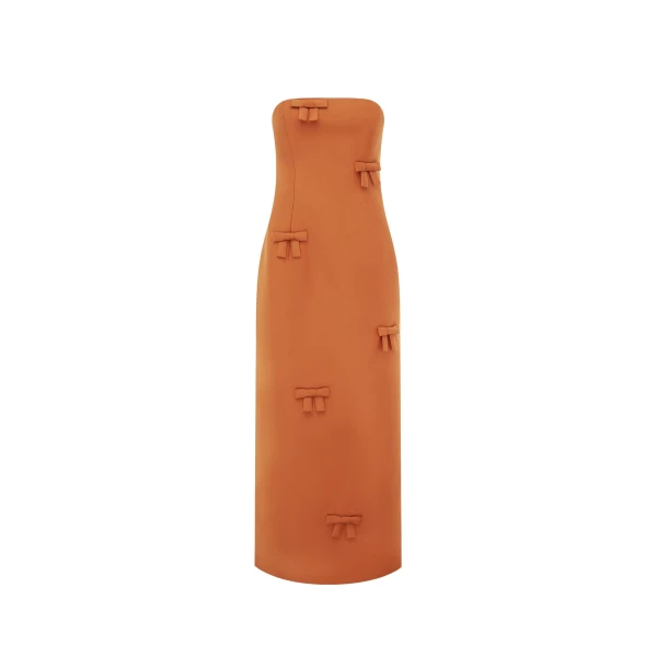 Rayna Bow Bustier Maxi Dress in Ochre