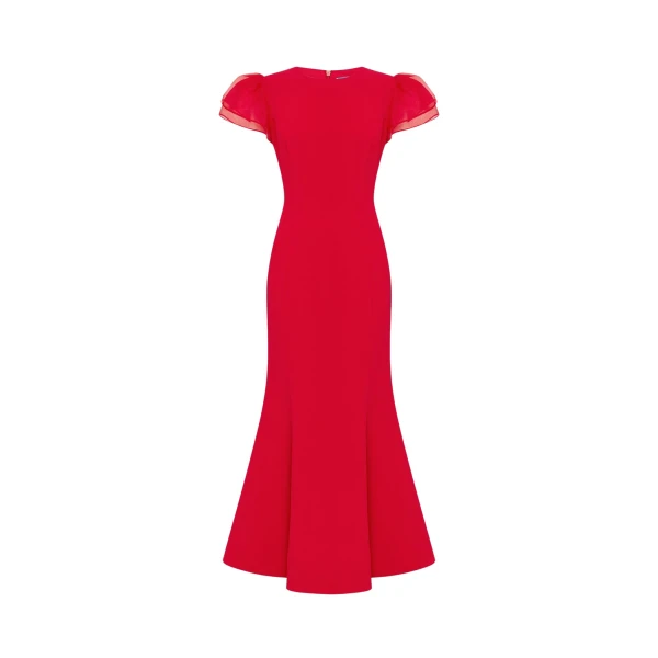 Leo Lin Sofia Puff Sleeve Maxi Dress in Vermilion