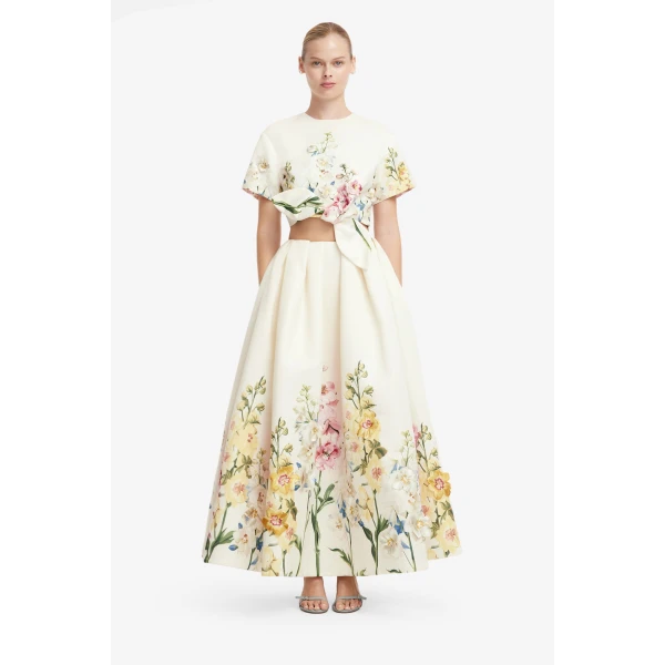 Victoria Embroidered Puff Maxi Skirt