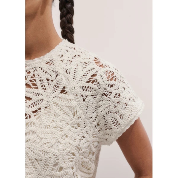 ME+EM ME+EM 2-in-1 Crochet Tee in Light Cream - Tops - Intelligent British Fashion at Coveti
