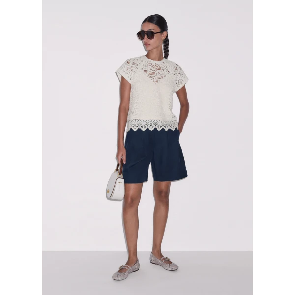 ME+EM ME+EM 2-in-1 Crochet Tee in Light Cream - Tops - Intelligent British Fashion at Coveti