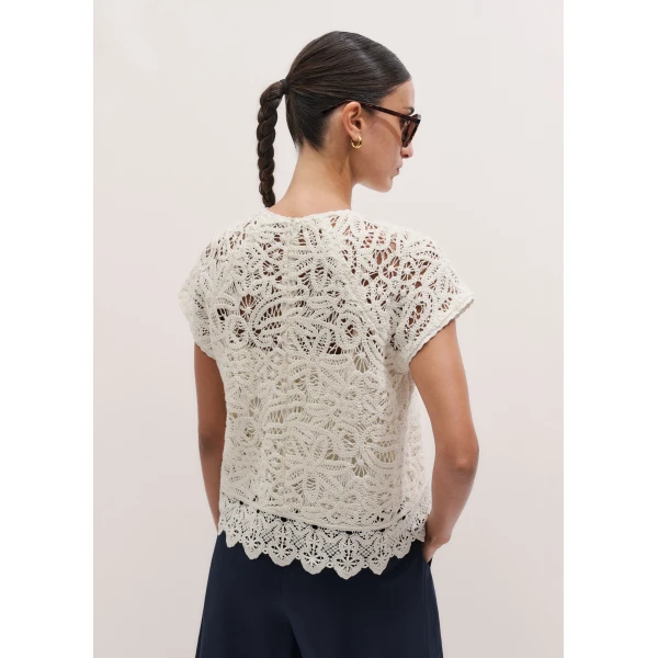 ME+EM ME+EM 2-in-1 Crochet Tee in Light Cream - Tops - Intelligent British Fashion at Coveti