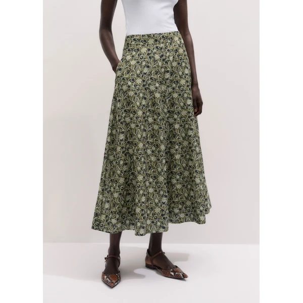 ME+EM ME+EM A-Line Maxi Skirt in Green/Multi - Skirts - Intelligent British Fashion at Coveti