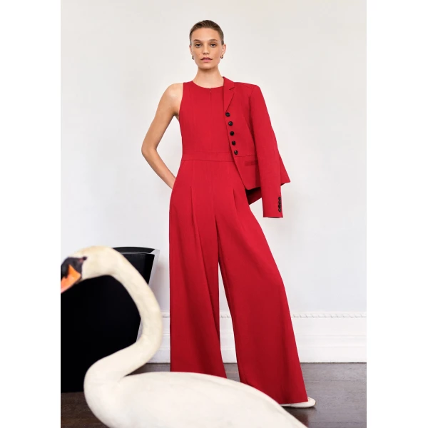 ME+EM ME+EM AM-PM Wide-Leg Jumpsuit in Ruby Red - Jumpsuit - Intelligent British Fashion at Coveti