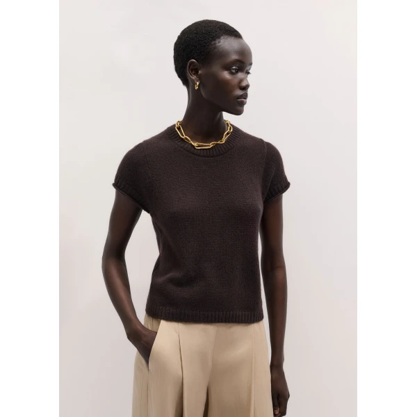 ME+EM ME+EM Baby Tee in Cocoa Brown - Knitwear - Intelligent British Fashion at Coveti