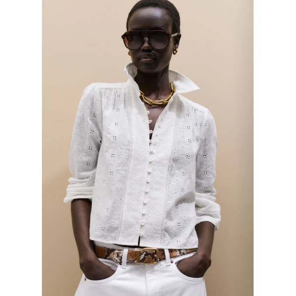ME+EM ME+EM Broderie Crop Blouse in Soft White - Tops - Intelligent British Fashion at Coveti