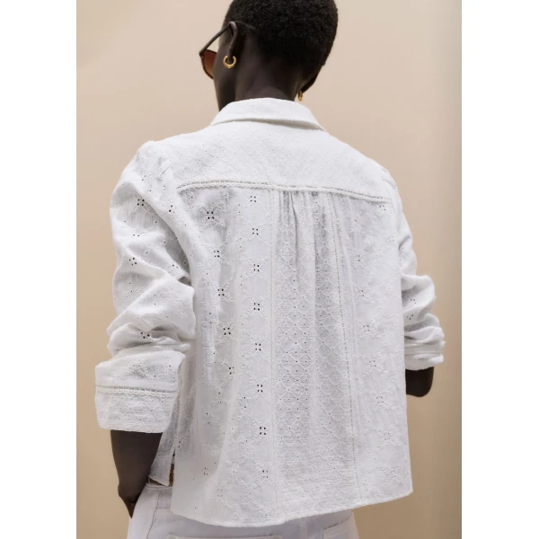 ME+EM ME+EM Broderie Crop Blouse in Soft White - Tops - Intelligent British Fashion at Coveti