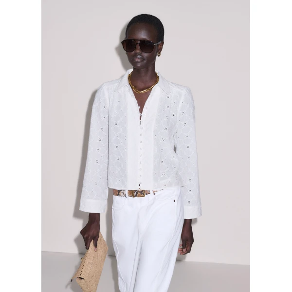 ME+EM ME+EM Broderie Crop Blouse in Soft White - Tops - Intelligent British Fashion at Coveti
