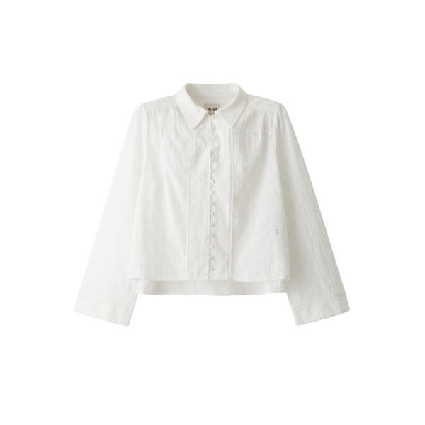 ME+EM ME+EM Broderie Crop Blouse in Soft White - Tops - Intelligent British Fashion at Coveti