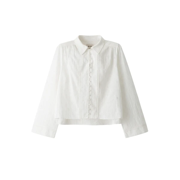 ME+EM ME+EM Broderie Crop Blouse in Soft White - Tops - Intelligent British Fashion at Coveti