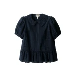 ME+EM ME+EM Broderie Peplum Top in Navy - Tops - Intelligent British Fashion at Coveti