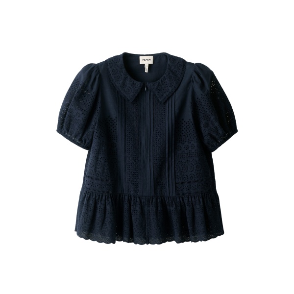 ME+EM ME+EM Broderie Peplum Top in Navy - Tops - Intelligent British Fashion at Coveti