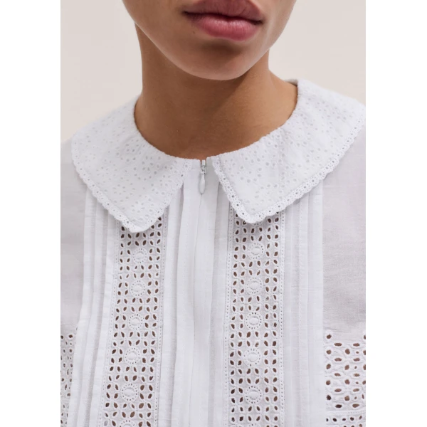 ME+EM ME+EM Broderie Peplum Top in Soft White - Tops - Intelligent British Fashion at Coveti