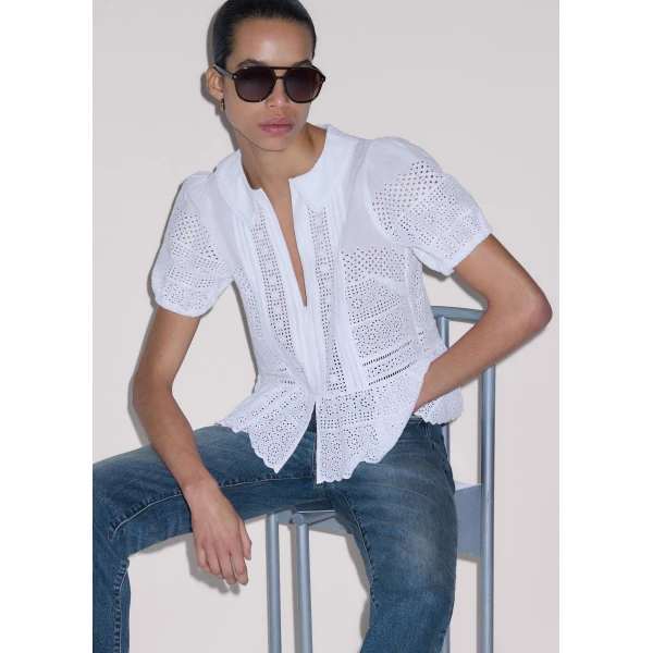 ME+EM ME+EM Broderie Peplum Top in Soft White - Tops - Intelligent British Fashion at Coveti