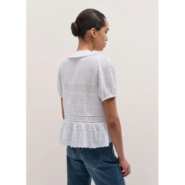 ME+EM ME+EM Broderie Peplum Top in Soft White - Tops - Intelligent British Fashion at Coveti