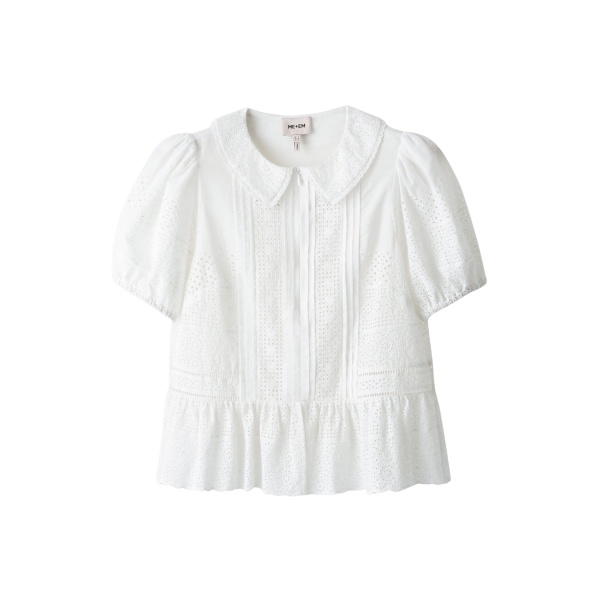 ME+EM ME+EM Broderie Peplum Top in Soft White - Tops - Intelligent British Fashion at Coveti
